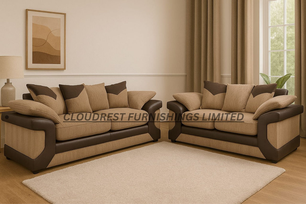 Dino Sofa Brand New Black and Grey + Beige and Brown 3+2 Seater | Stylish Living Room Furniture