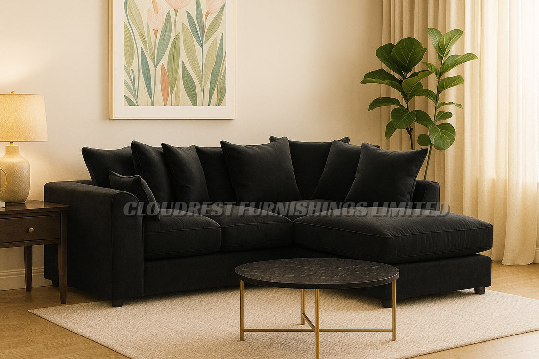 Dylan  Plush Velvet Brand New Grey, Black, Silver, Beige, Navy Blue Corner Sofa | Stylish Living Room Furniture