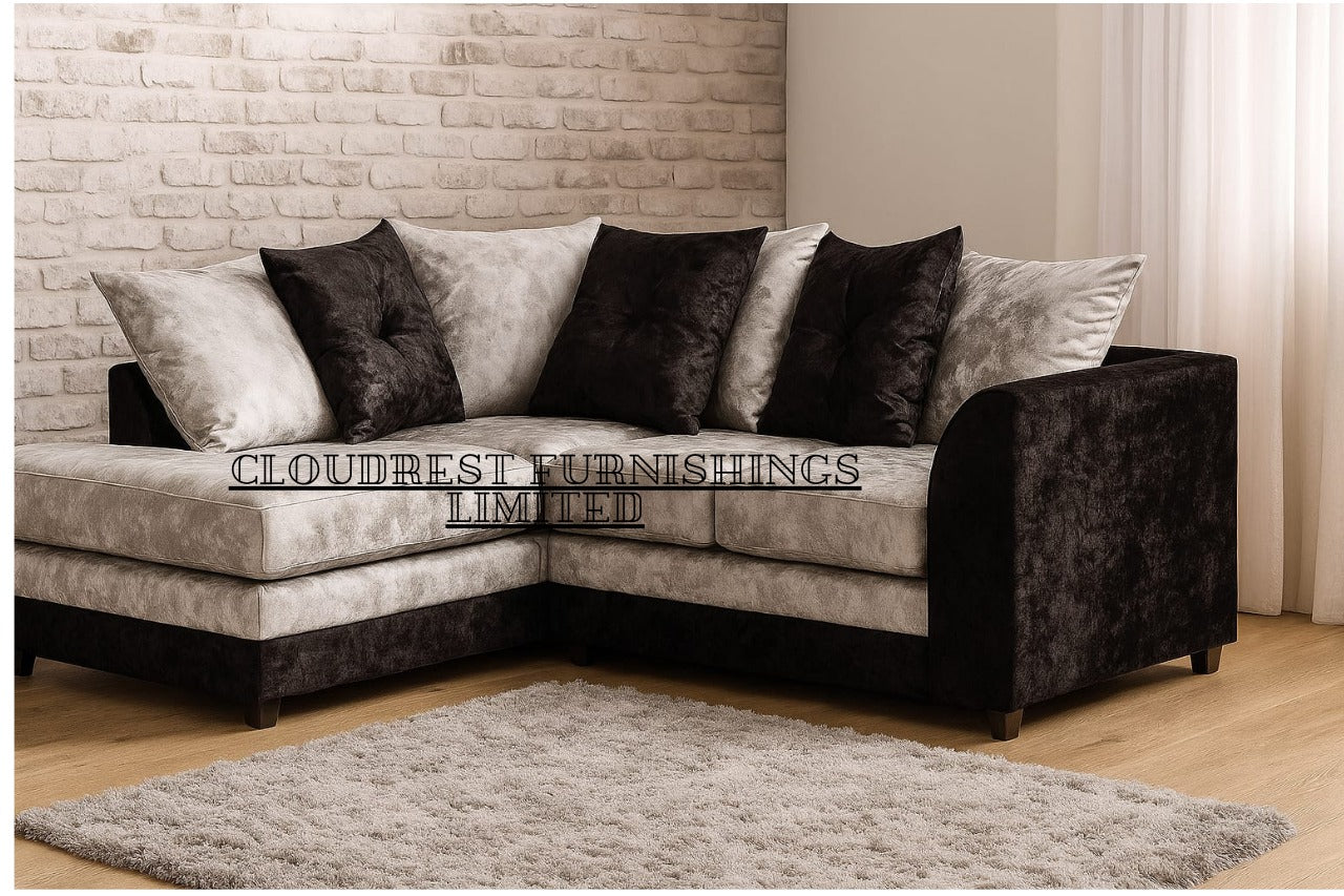 Bella Crushed Velvet Corner Sofa Brand New | Luxury Sectional Living Room Furniture