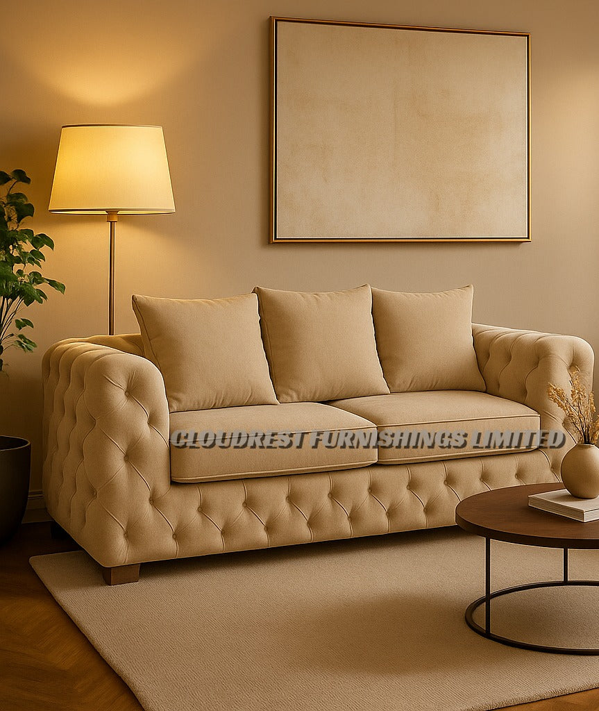 Ashton Chesterfield Sofa Brand New Black, Grey, Cream, Blue, Beige 3+2| Stylish Living Room Furniture