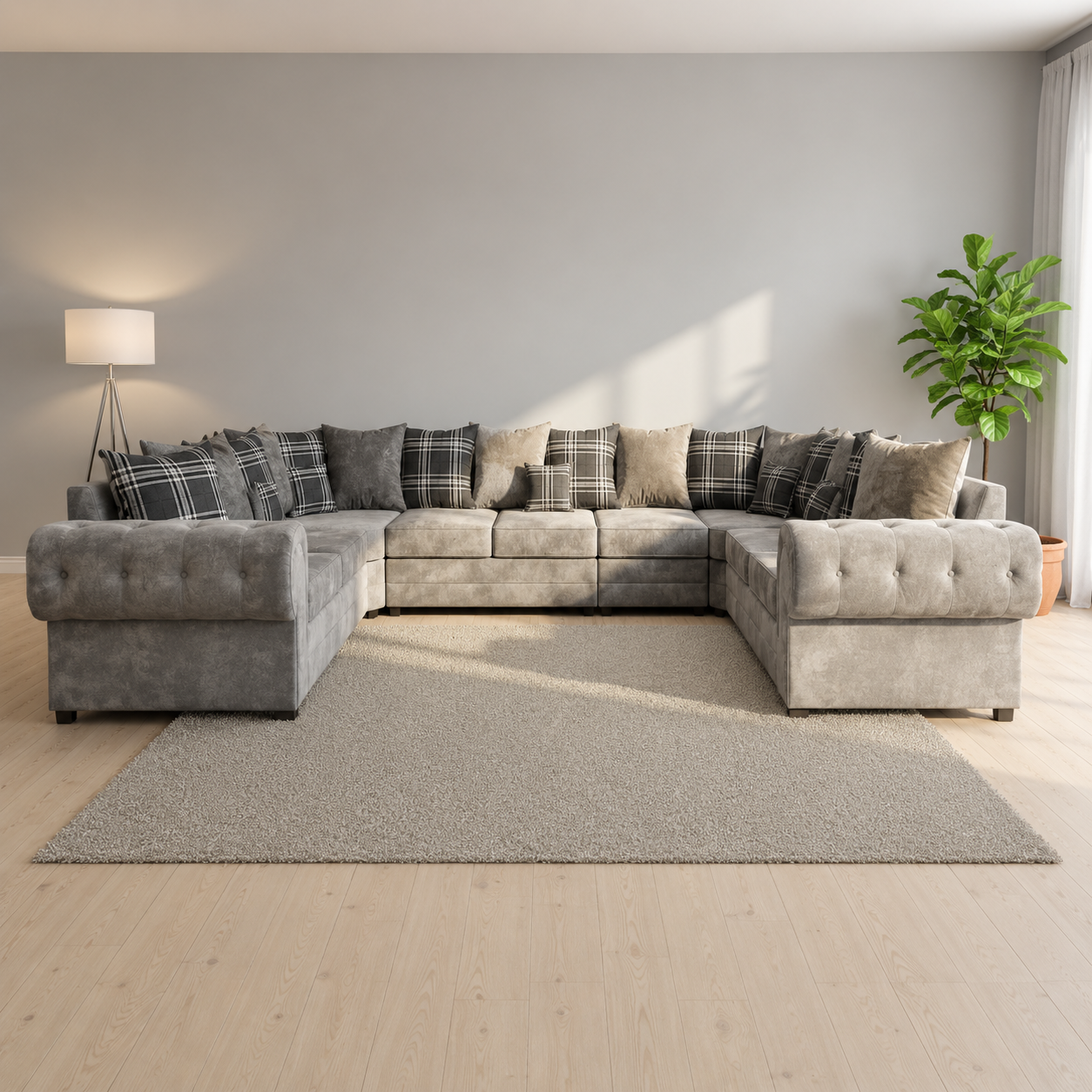 Verona Grey U Shaped Sofa with Scatter Back Cushions for Homes