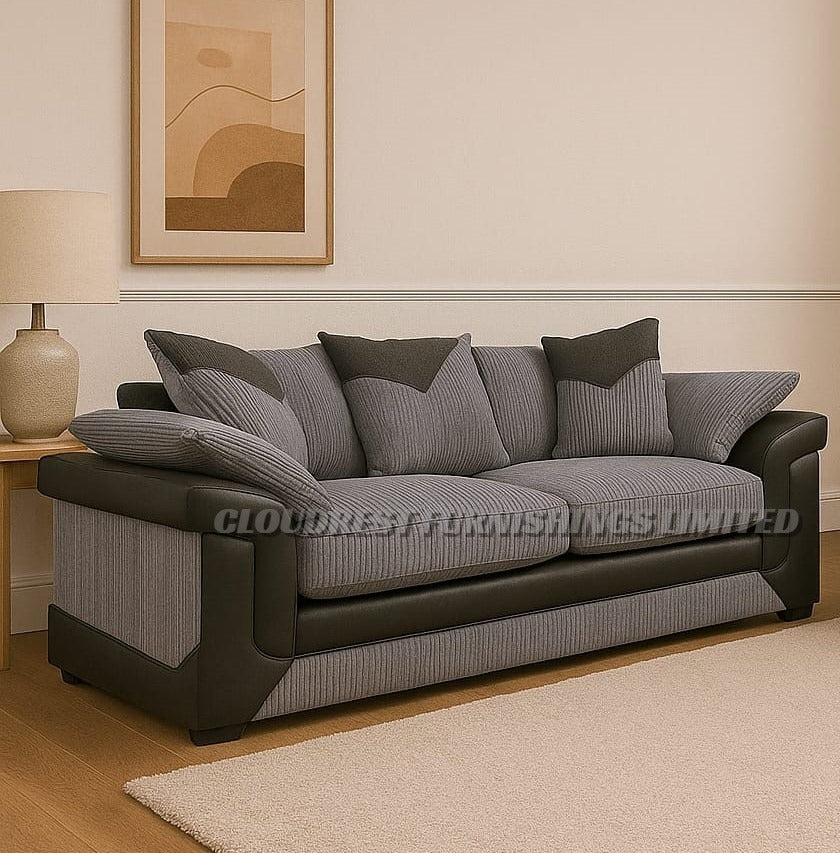 Dino Brand New Black and Grey + Beige and Brown Corner Sofa | Stylish Living Room Furniture