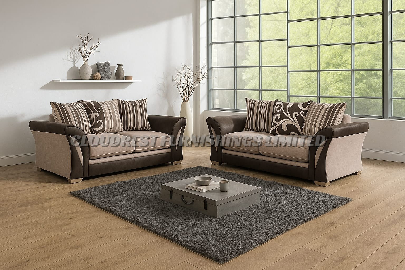 Shannon Chenille Sofa Brand New Black and Grey + Beige and Brown Corner & 3+2 Seater | Stylish Living Room Furniture