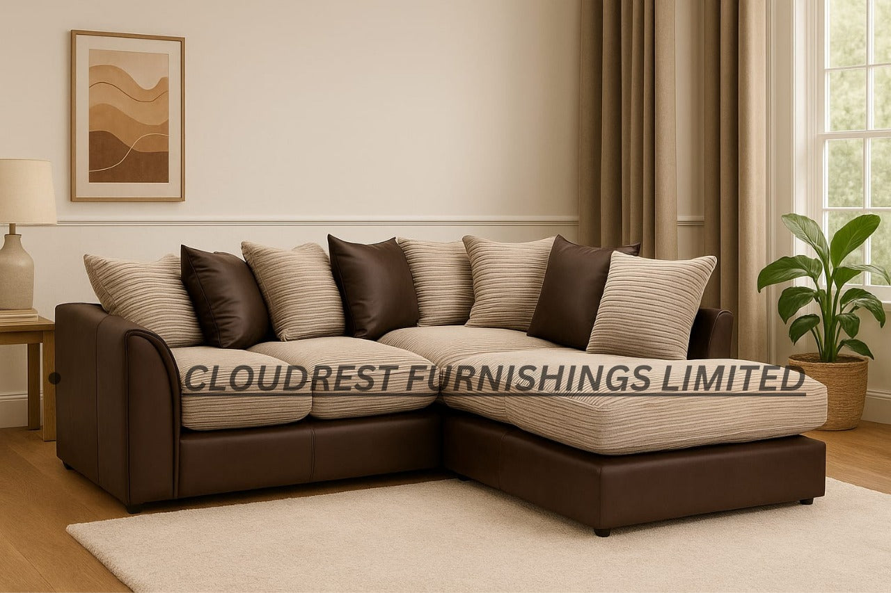 Byron Corner Sofa Brand New Mink and Brown | Stylish Living Room Furniture