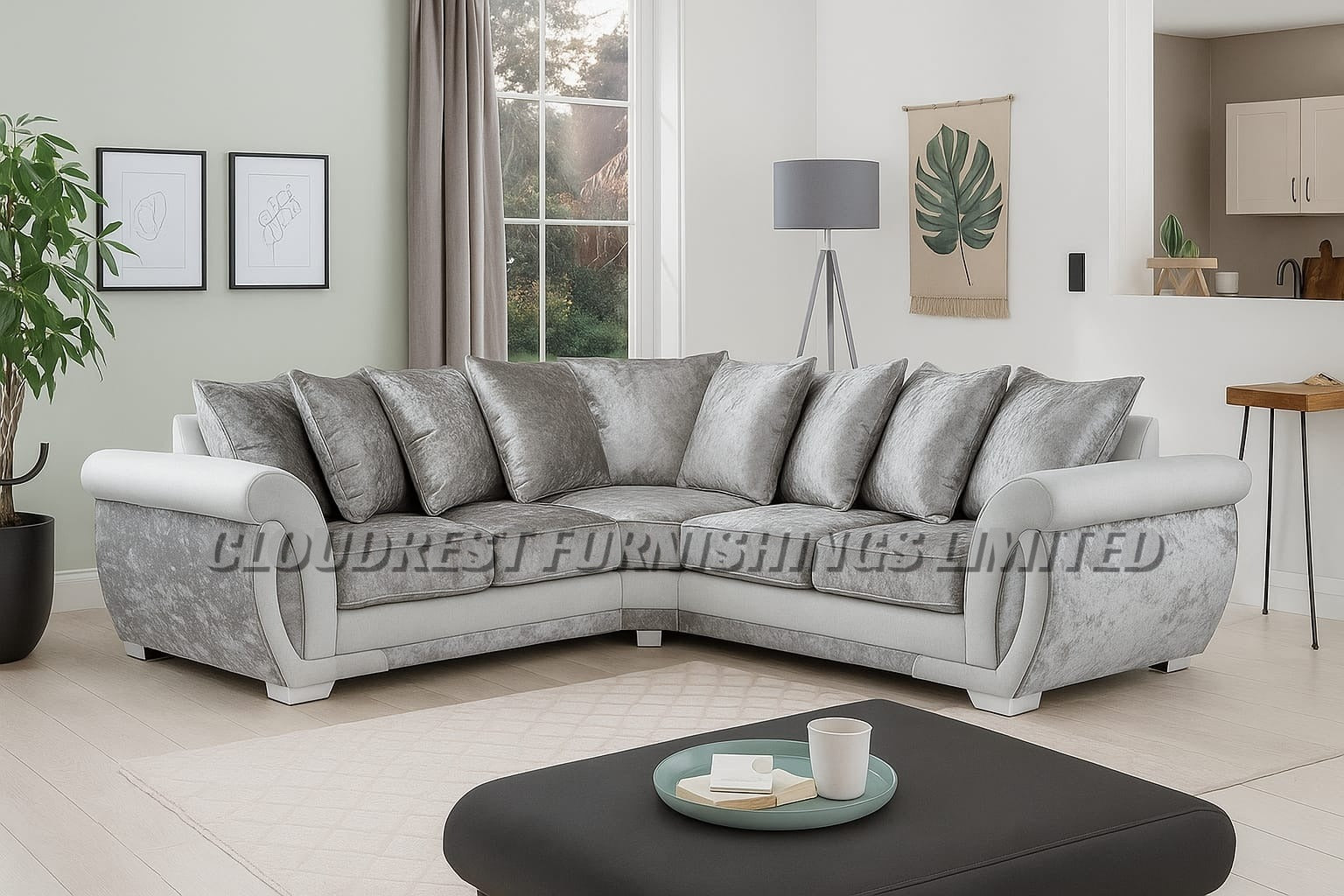Shannon Luxury Crushed Velvet Sofa - Brand New White & Silver Corner & 3+2 Seater | Stylish Living Room Furniture