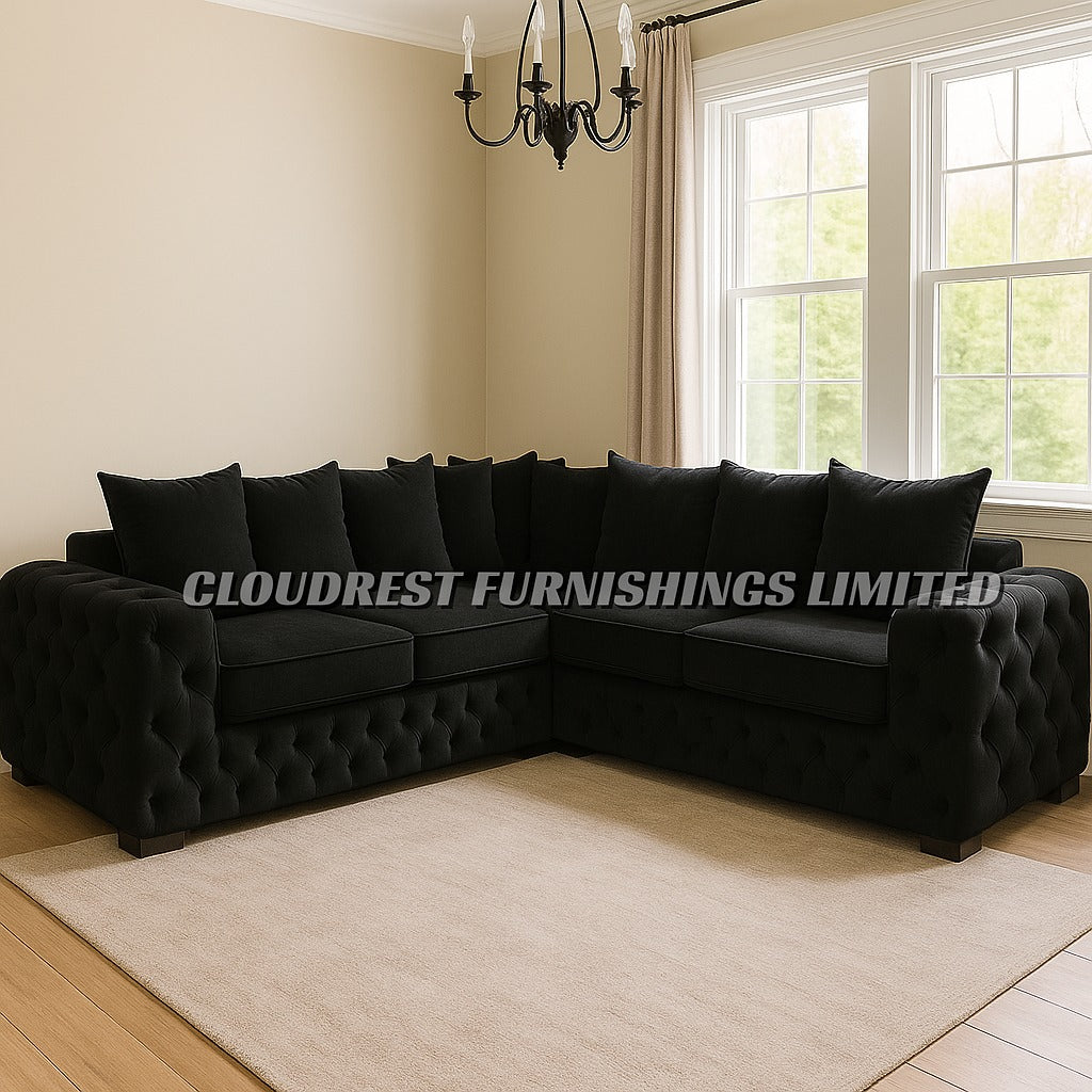 Ashton Chesterfield Sofa Brand New Black, Grey, Cream, Blue, Beige Corner | Stylish Living Room Furniture
