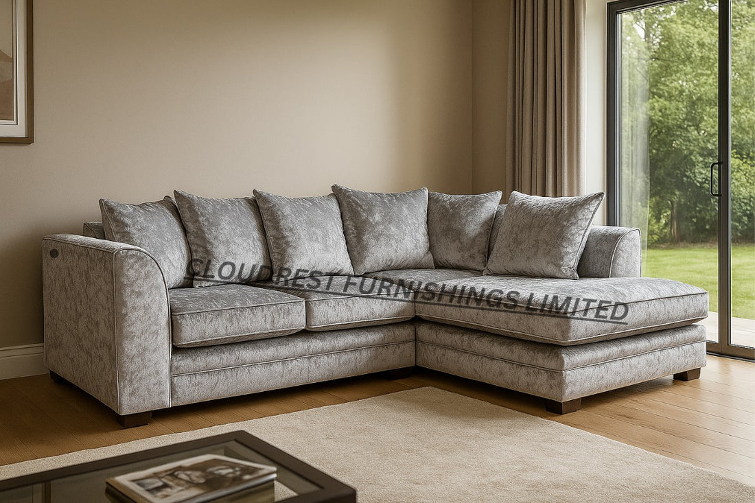 Dylan Crushed Velvet Sofa Brand New Silver + Black 3+2 Seater | Stylish Living Room Furniture