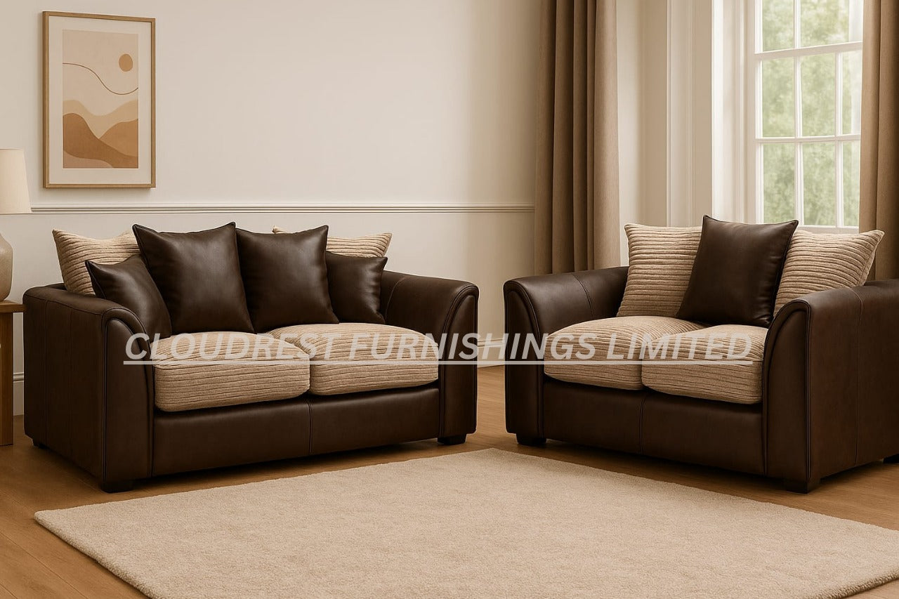 Byron Sofa Brand New Mink and Brown 3+2 Seater | Stylish Living Room Furniture