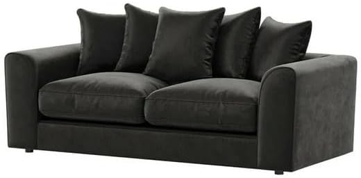 Black Plush Velvet 3 Seater Sofa and Armchair Scatter Back Set