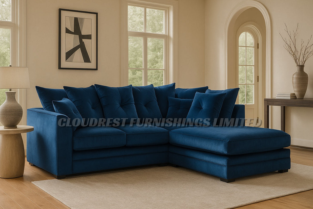 Dylan  Plush Velvet Brand New Grey, Black, Silver, Beige, Navy Blue Corner Sofa | Stylish Living Room Furniture