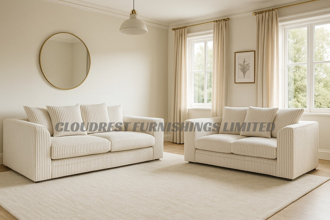 Dylan Jumbo Cord Sofa Brand New Grey, Black, Beige, Cream, Blue 3+2 Seater | Stylish Living Room Furniture