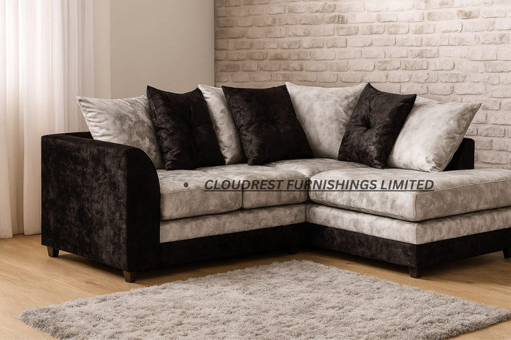 Bella Crushed Velvet Corner Sofa Brand New | Luxury Sectional Living Room Furniture
