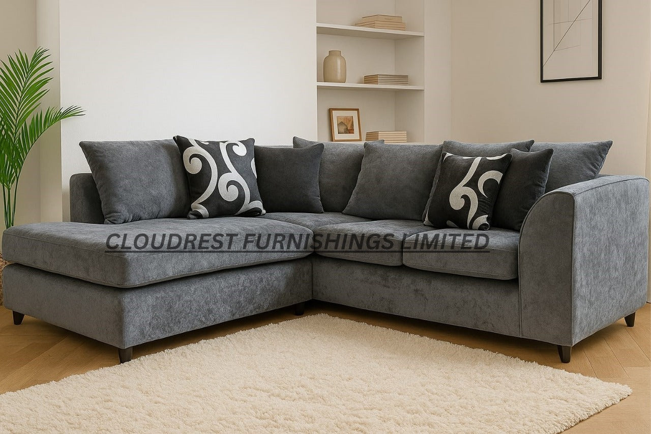 Dylan Chenille Brand New Grey Or Black Corner Sofa | Stylish Living Room Furniture