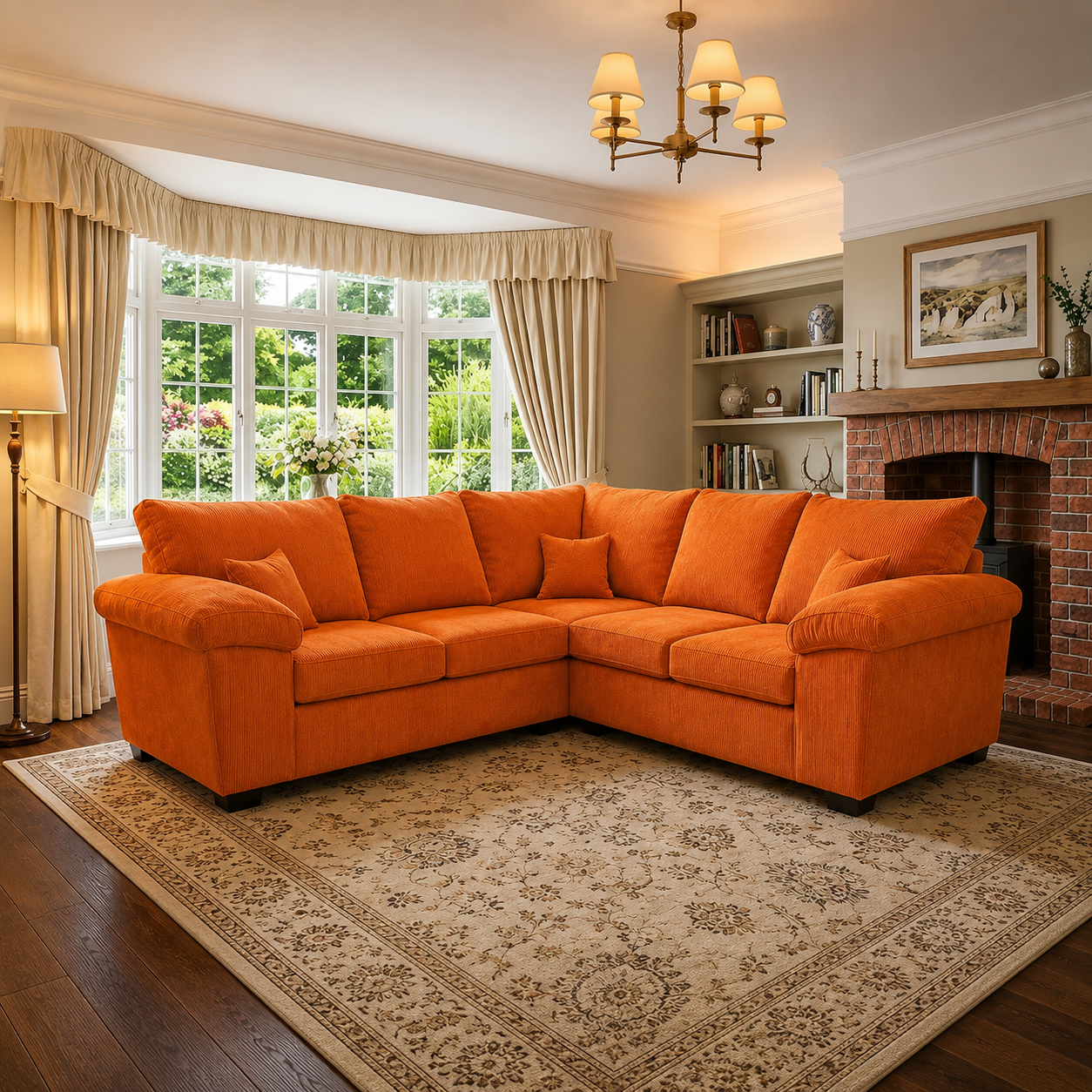 Deltaa 2C2 Corner Sofa – Soft Cord Fabric Living Room Suite