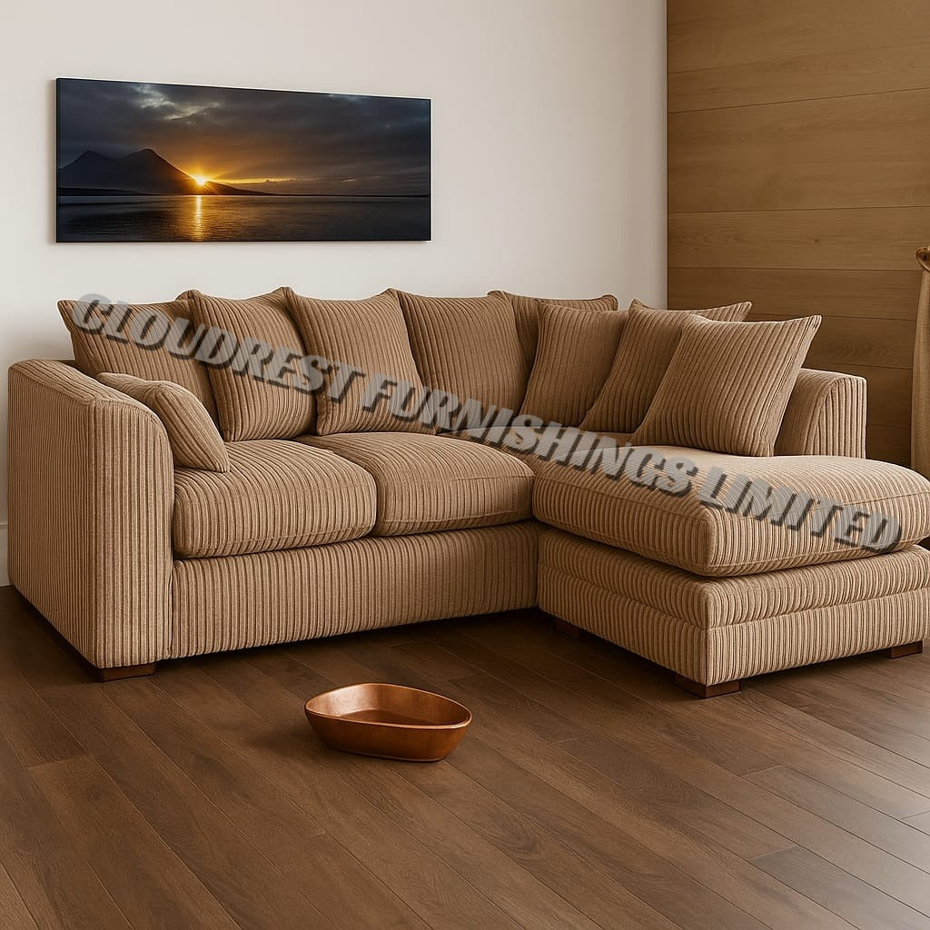 Dylan Jumbo Cord Brand New Grey, Black, Beige, Cream, Blue Corner Sofa | Stylish Living Room Furniture