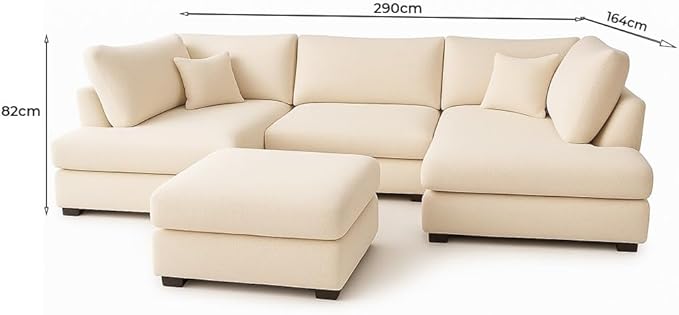 U Shape Boucle 6 Seater High Back Sofa (Cream)