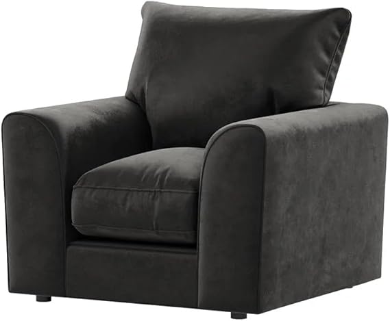 Black Plush Velvet 3 Seater Sofa and Armchair Scatter Back Set