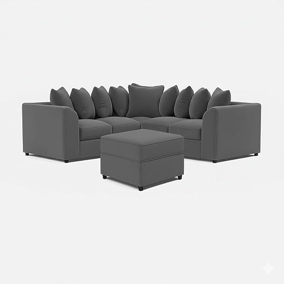 Modern Grey 5 Seater Corner Sofa with Scatter Back Design