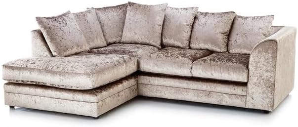 Dylan Crush Velvet L Shape 4, 5 Seater Corner Sofa (Mink)