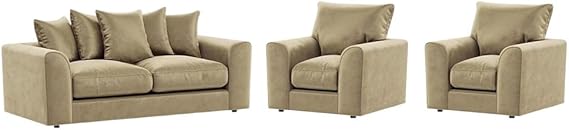 Luxury Beige Plush Velvet 3+2+1 Seater Sofa Set for Living Rooms