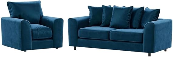 Blue Plush Velvet 3+1+1 Sofa Set with Scatter Back Cushions