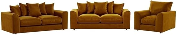 Modular Mustard Velvet 5 Seater Sofa Set with Curved Design