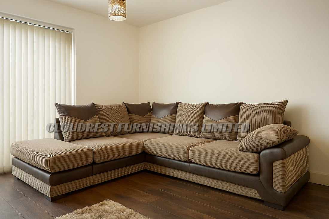Dino Brand New Black and Grey + Beige and Brown Corner Sofa | Stylish Living Room Furniture