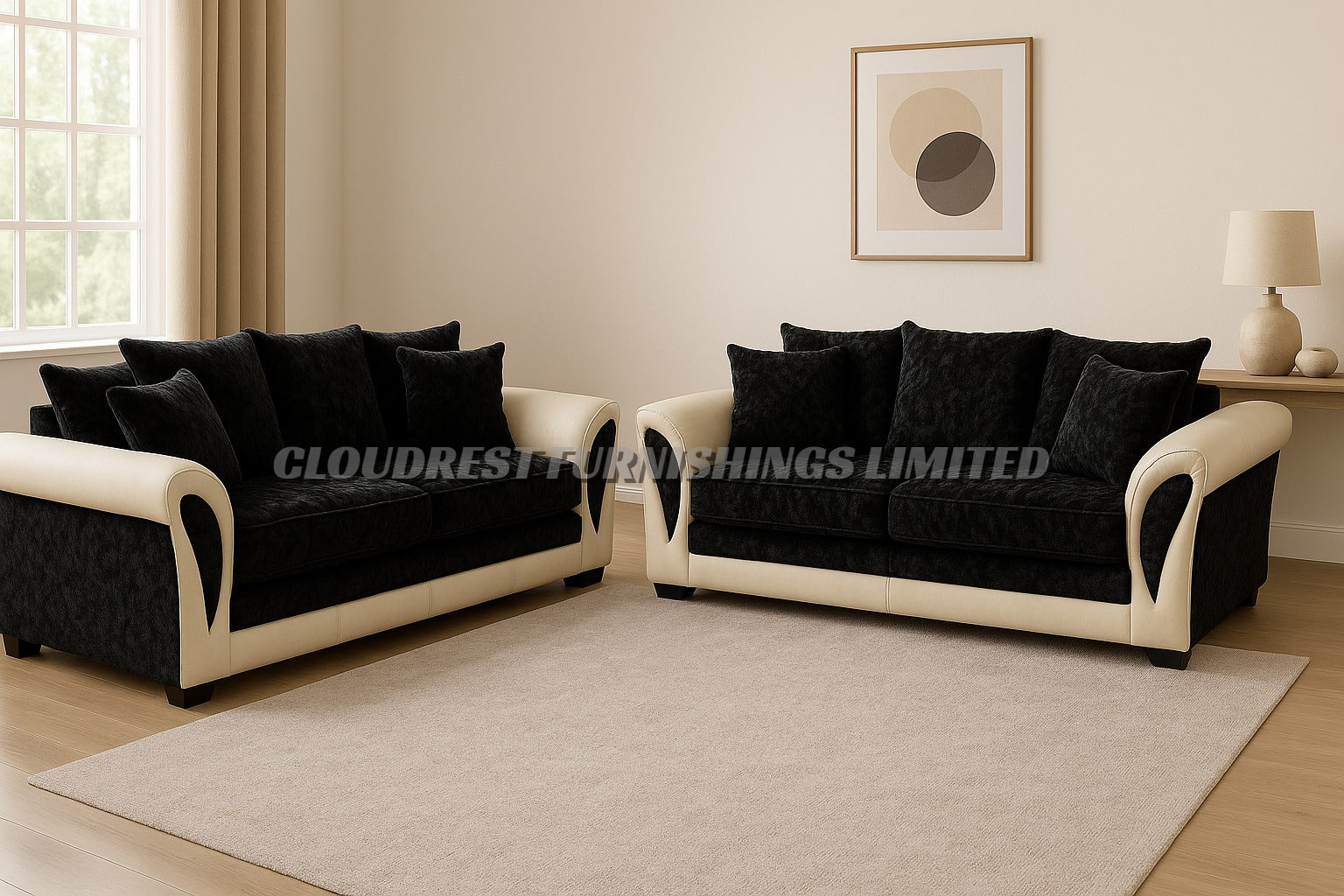 Shannon Crushed Velvet Sofa Brand New Black and White Corner & 3+2 Seater | Stylish Living Room Furniture