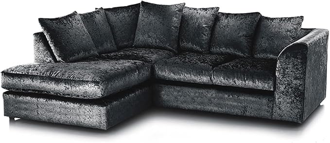 Dylan Crush Velvet L Shape 4, 5 Seater Corner Sofa (Black)