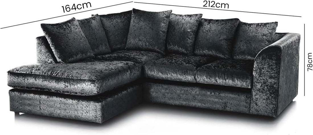 Dylan Crush Velvet L Shape 4, 5 Seater Corner Sofa (Black)