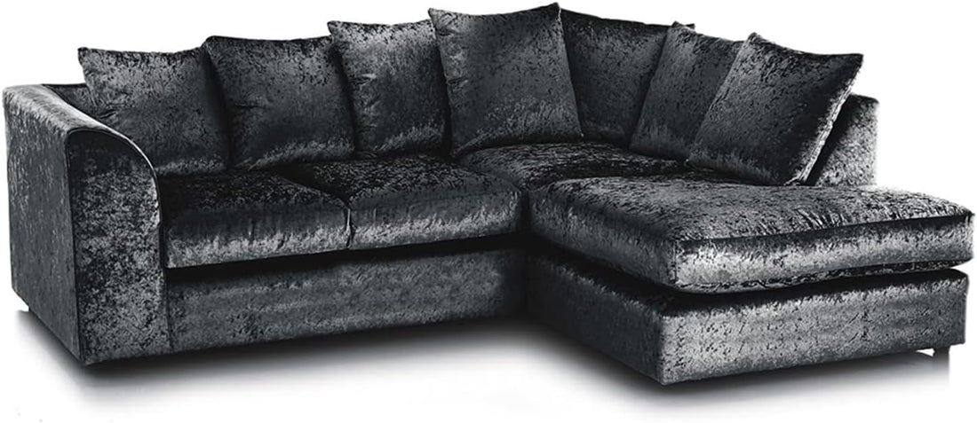 Dylan Crush Velvet L Shape 4, 5 Seater Corner Sofa (Black)