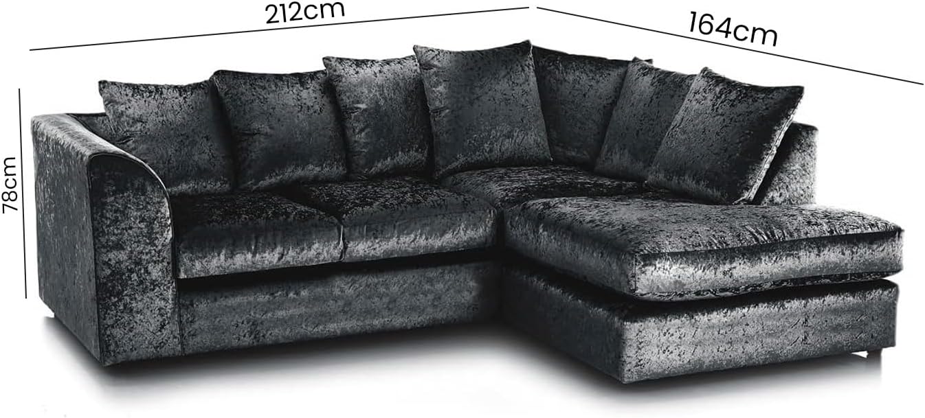 Dylan Crush Velvet L Shape 4, 5 Seater Corner Sofa (Black)
