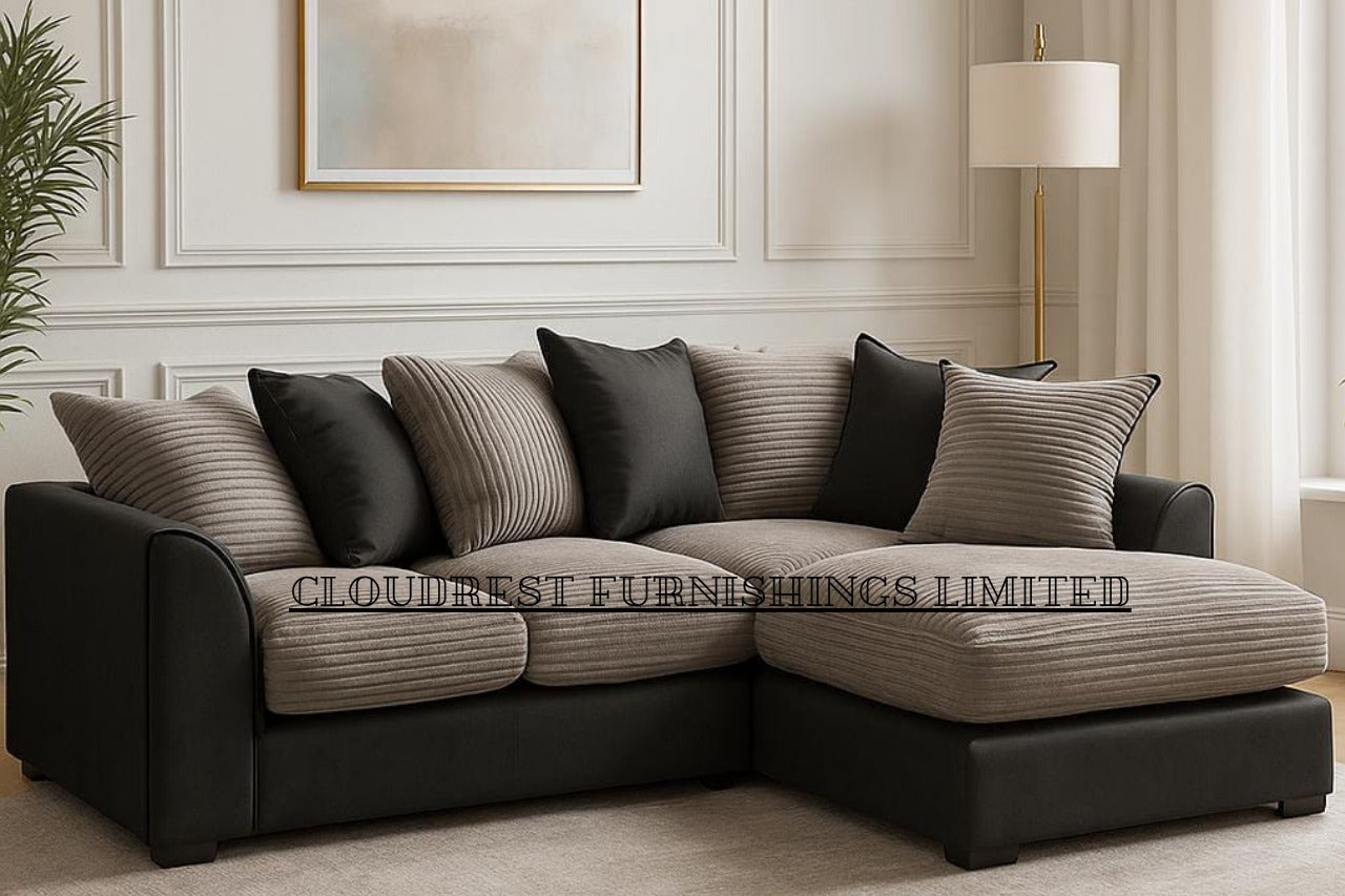 Byron Corner Sofa Brand New Black and Grey | Modern Living Room Furniture