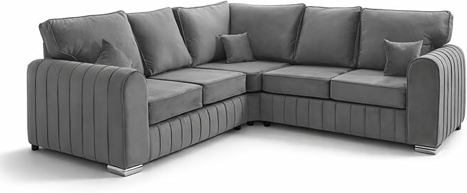 Lily 5 Seater Plush Velvet Corner Sofa with High Back Cushions