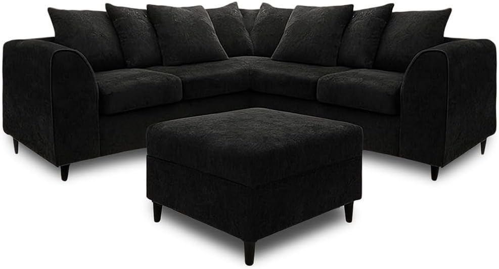 Dylan dual arm 5 seater 2c2 AlaskaCorner Sofa+Footstool (Black)