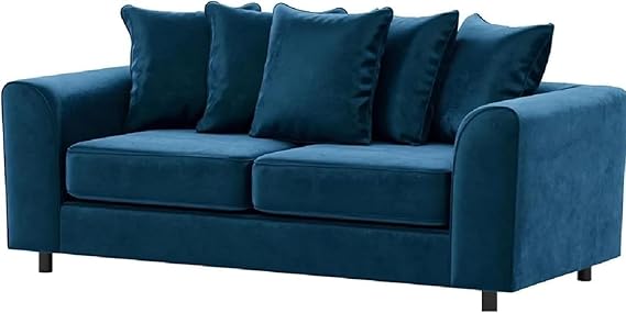 Blue Plush Velvet 3+1+1 Sofa Set with Scatter Back Cushions