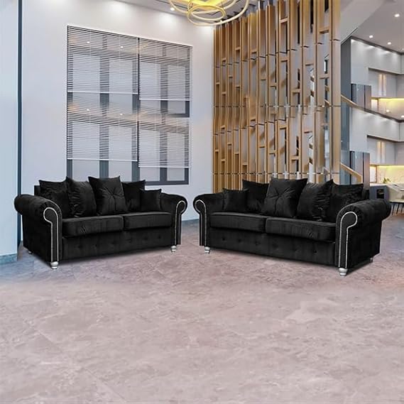 Ashwinn Diamond Tufted Velvet Sofa Set with 3 and 2 Seaters