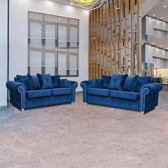 Ashwinn Diamond Tufted Velvet Sofa Set with 3 and 2 Seaters