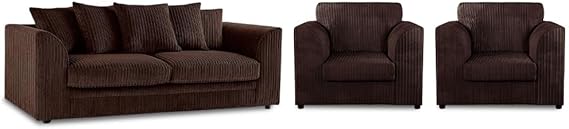 Jumbo Cord 3+1+1 Sofa Set with Cushions and Ottoman Footrest
