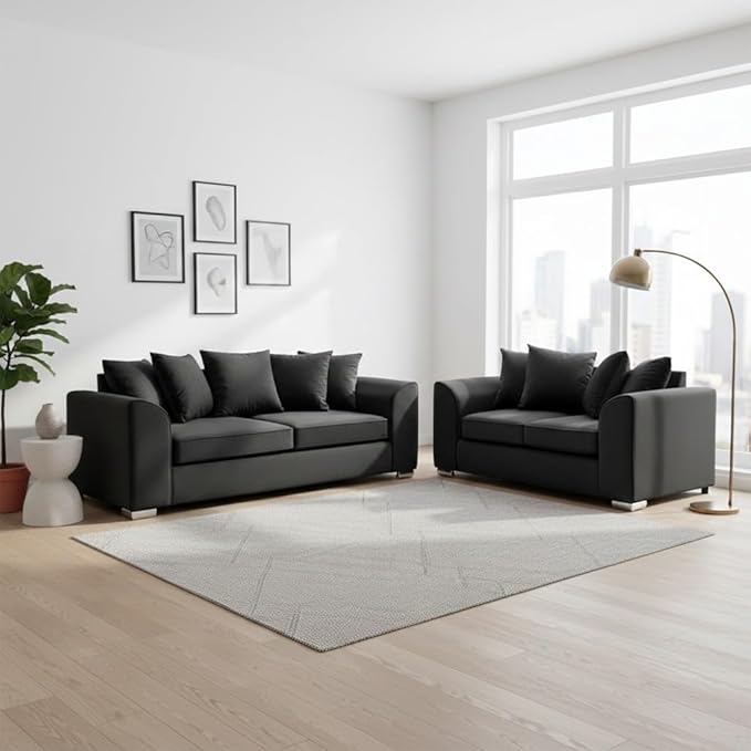 Modern Plush Velvet 3+2 Sofa Set, Cream Living Room