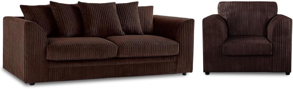 Jumbo Cord 3+1+1 Sofa Set with Cushions and Ottoman Footrest
