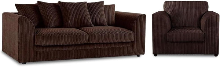 Jumbo Cord 3+1+1 Sofa Set with Cushions and Ottoman Footrest