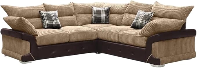 Logann 5 Seater Jumbo Cord and Leather Corner Sofa