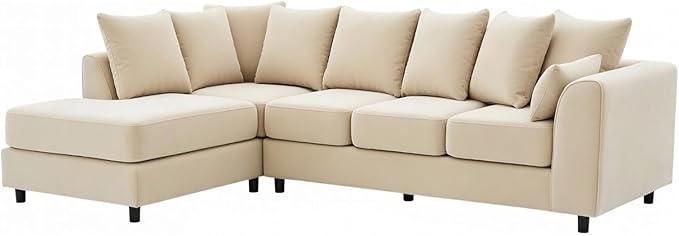 L-Shape Plush Velvet 5 Seater Corner Sofa with Scatter Back Cushions