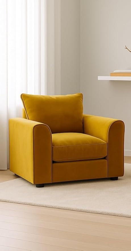 Modular Mustard Velvet 5 Seater Sofa Set with Curved Design
