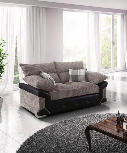 Logan 3+2 Sofa Set Jumbo Cord and Leather High Back Sofa