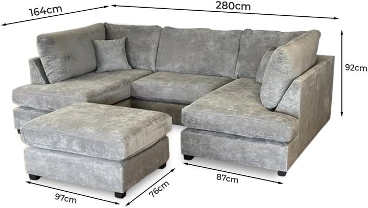 Contemporary Grey U Shaped Sectional Sofa with Deep Cushioned Seats