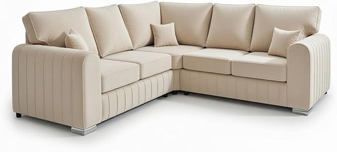 Lily 5 Seater Plush Velvet Corner Sofa with High Back Cushions