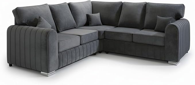Lily 5 Seater Plush Velvet Corner Sofa with High Back Cushions
