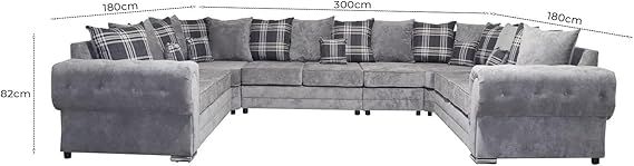 Verona Grey U Shaped Sofa with Scatter Back Cushions for Homes